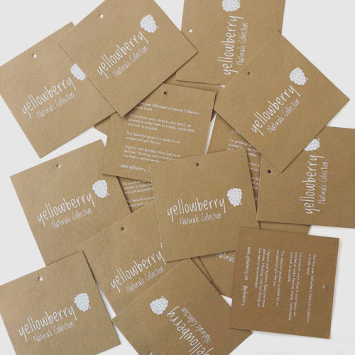 Hang tags printed with white ink on Kraft cardstock